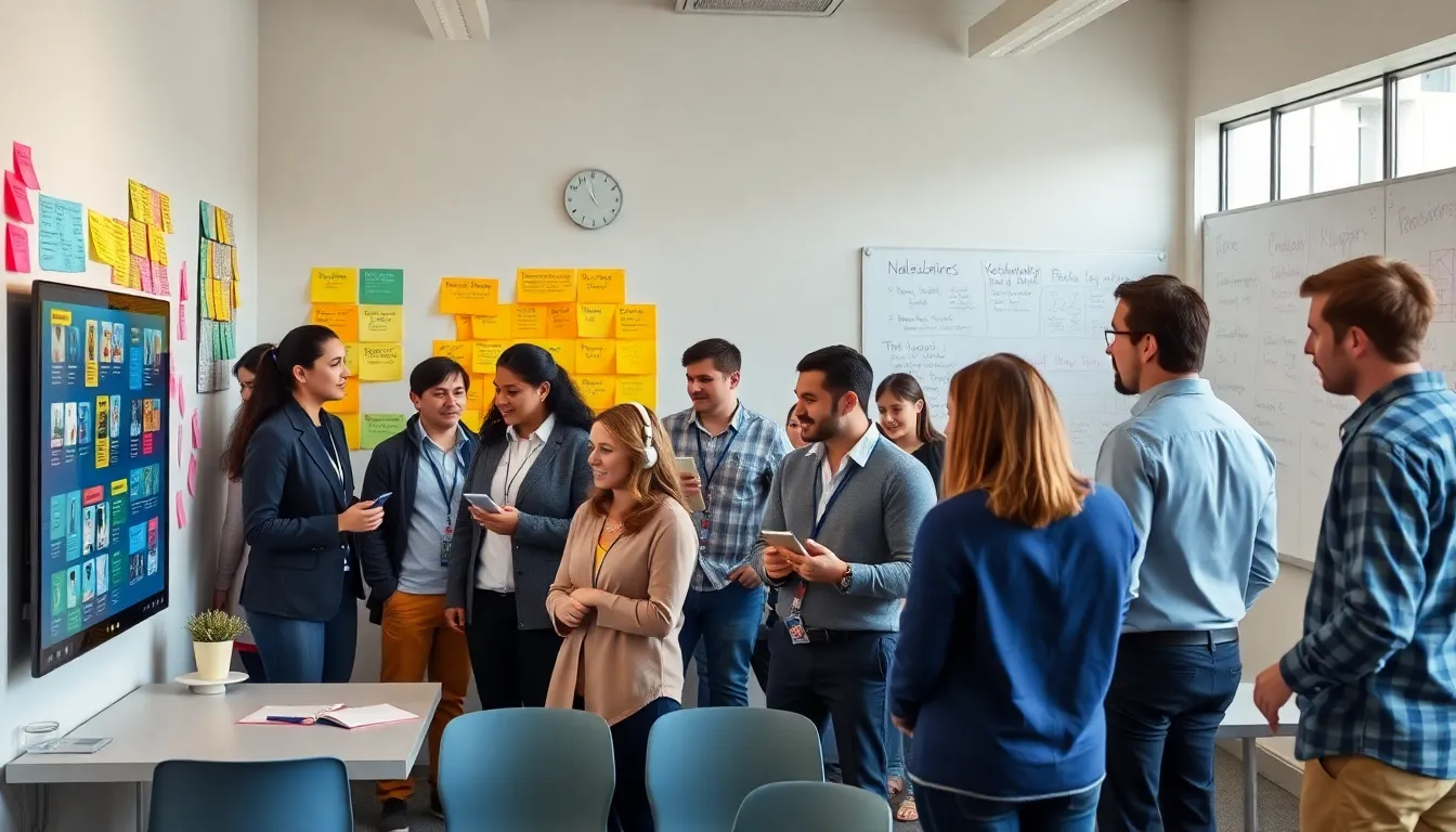 diverse learners engaging in visual, auditory, and kinesthetic language activities.