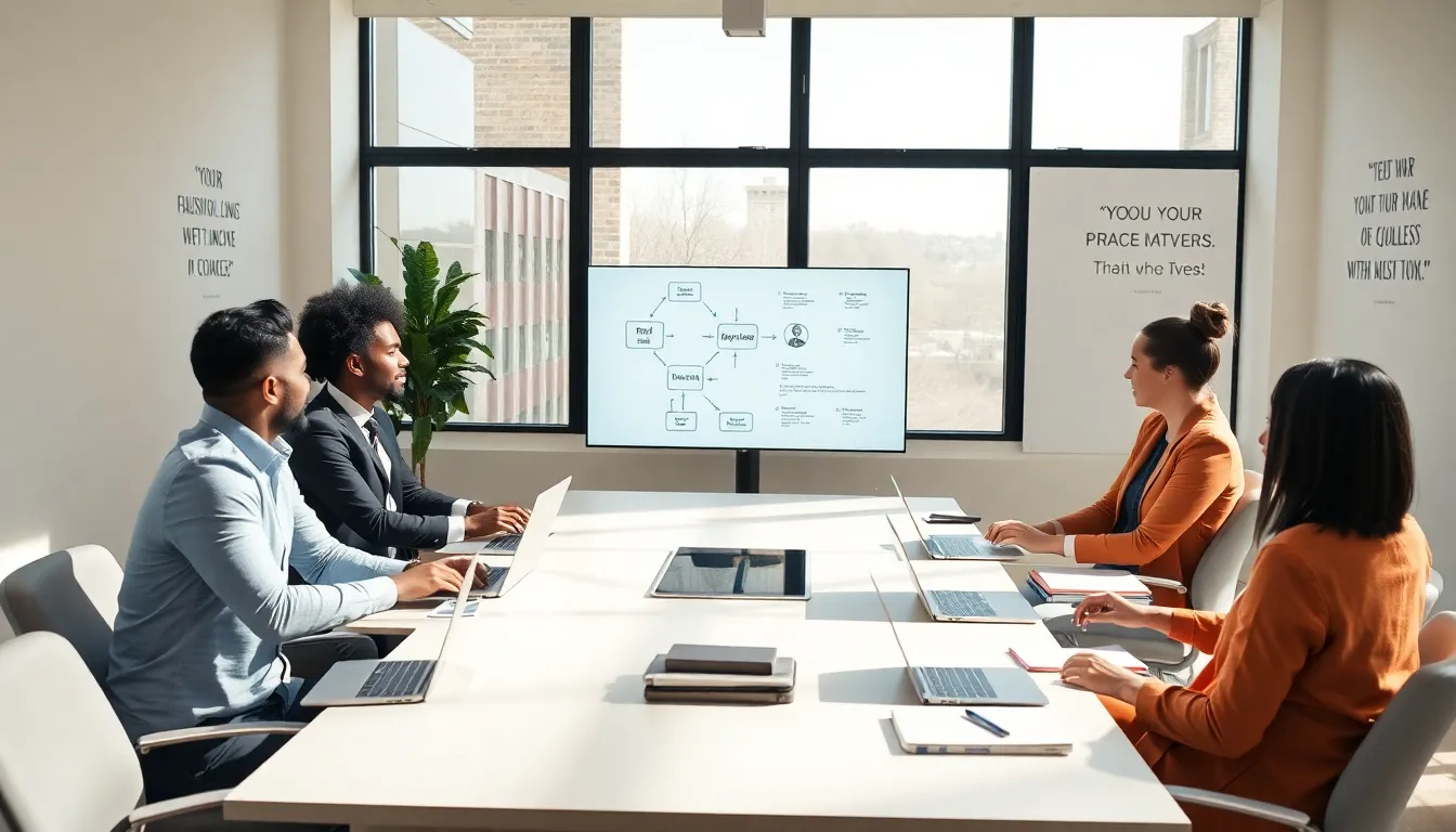 diverse team brainstorming in a bright, modern office.