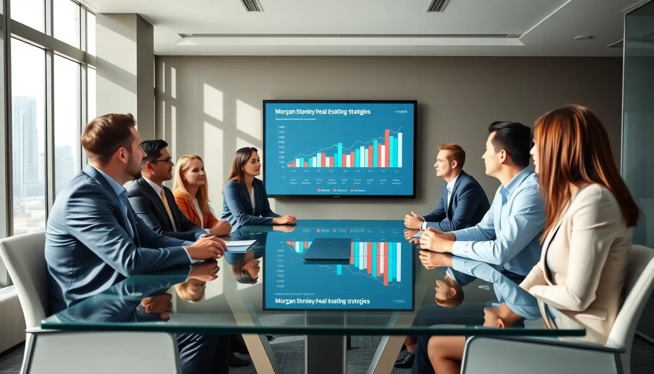 diverse team discussing real estate investment strategies in a modern office.